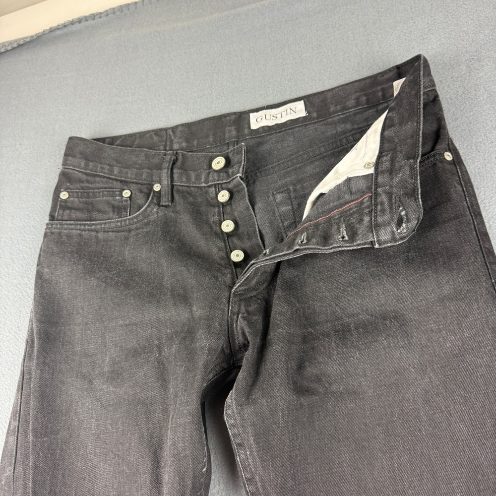 Gustin Selvedge Jeans Men's 33x35 Black Button Fly Slim Straight USA Raw Dark